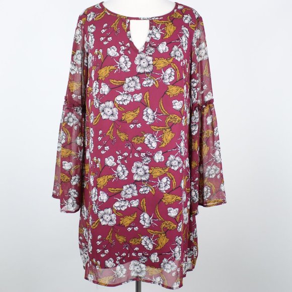 Xhilaration Dresses & Skirts - Xhilaration Womens Large Floral Bell Sleeve Shift Dress